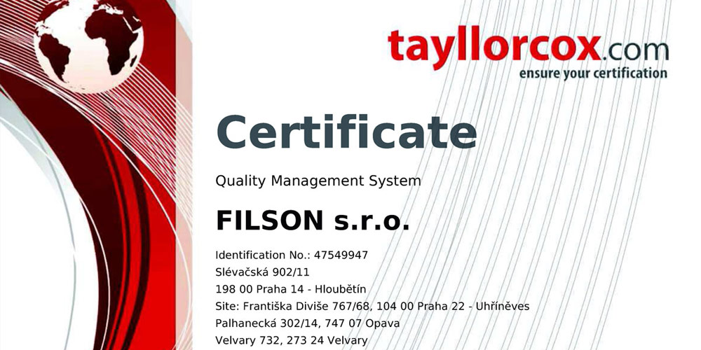 ISO certification of the company | Filson